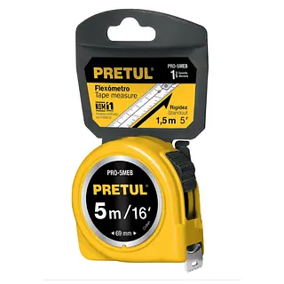 Flexómetro Amarillo 5 M Cinta 19 Mm, En Tarjeta, Pretul