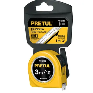 Flexómetro Amarillo 3 M Cinta 13 Mm, En Tarjeta, Pretul