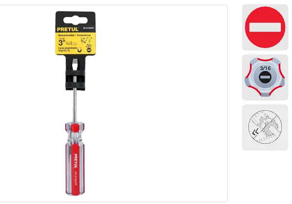 Desarmador Plano 3/16 X 3" Mango De Pvc, Pretul